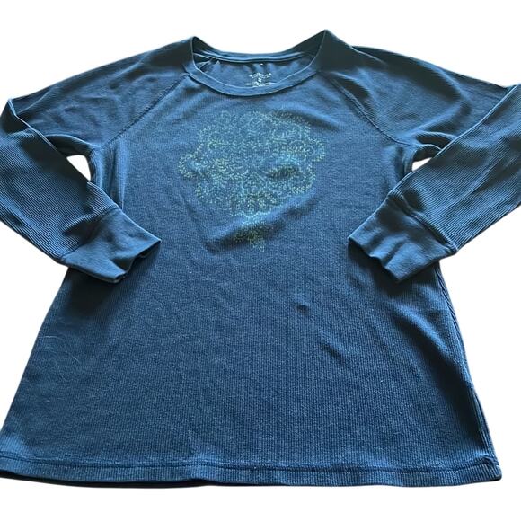 Sonoma Dark Navy Blue Waffle Knit Top Woman Size Medium Mandela Design - Picture 4 of 9